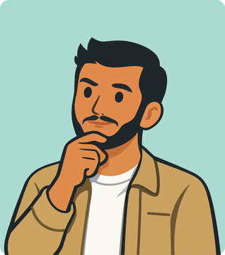 Young man thinking and focusing problem solving concept vector illustration avatar.