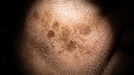 Fototapeta premium Macro Detailed Close Up of Hyperpigmentation Age Spots and Melasma on Human Skin