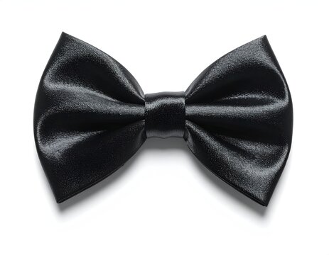 Glossy black satin bowtie for formal mens attire.