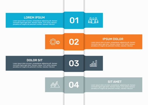 Vertical infographic template with ribbon path and numbered steps for business process workflow. Vector illustration.