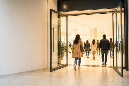 Customers Entering a Bright Modern Retail Store