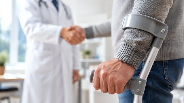 Elderly Patient With Walker Meeting Doctor