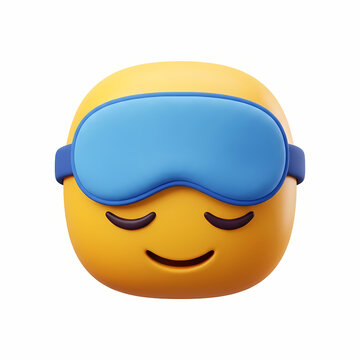 Yellow Face Emoji Wearing A Comfortable Blue Sleep Mask Represents Deep Relaxation And Nighttime Rest During A Peaceful Slumber Session To Promote Healthy Sleeping Habits For Tired People
