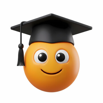 Happy Round Character Wearing A Black Academic Graduation Cap With Tassel Expressing Joy And Intellectual Success In Education To Celebrate Student Achievement And Scholarly Accomplishment
