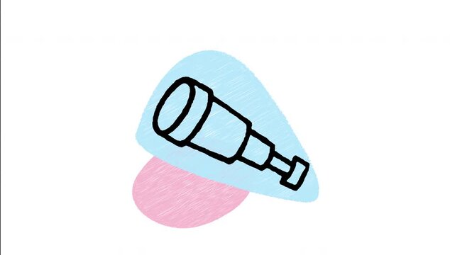 An animated hand drawn classic monocular spyglass telescope. Great for travel exploration, vision discovery, strategic research, and long range searching.