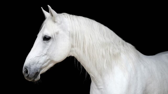 white horse close up isolated on black background studio portrait in camargue france video