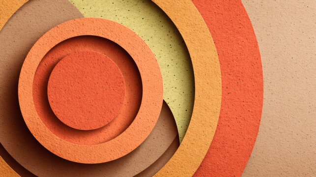 artistic paper cutout style illustration of the PDCA management model. Layers of textured paper in shades of mushroom, slate, terracotta, and ochre form a stylized 4-step cycle. The handcrafted 