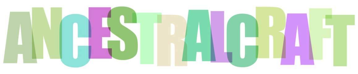 Ancestral Craft text logo, colorful overlapping typography design, creative pastel letter art for branding and craft projects © shakila