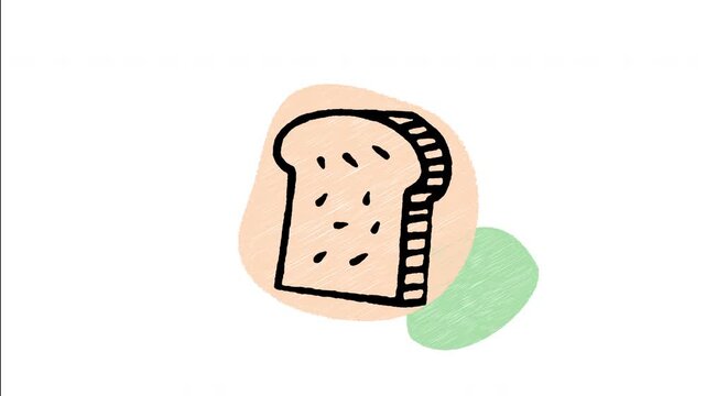 An animated hand-drawn slice of toasted wheat bread. Perfect for bakery menu, breakfast morning meal, toasted snacks, and bakery store icons.