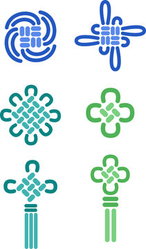 Traditional Korean Knot and Tassel Decoration Set, Asian Ornamental Vector Illustration for Chuseok and Lunar New Year