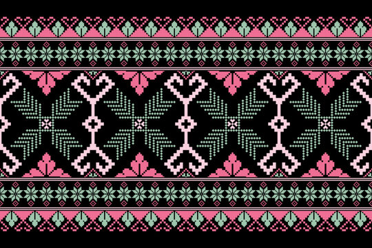 Cross Stitch Pattern concept folk embroidery seamless textile motif, stitch texture, decorative craft. Design for: fabric, fashion, decor. Pattern design. I drew this by myself, it&rsquo;s not AI generated