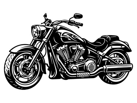 Custom Cruiser Motorcycle Silhouette, Heavy Chopper Bike Icon, Vector Automotive Mechanical Illustration