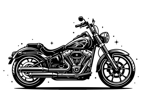 Modern Low Rider Chopper Motorcycle Silhouette, Custom Bobber Bike Icon, Vector Biker Lifestyle Illustration