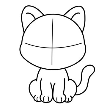 Cute Sitting Cat Drawing Guide with Simple Construction Lines
