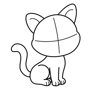 Cute Sitting Cat Drawing Guide in Three Quarter Pose with Construction Lines