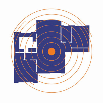 Floor Plan Layout with Concentric Circles Symbolizing Real Estate Location and Property Focus