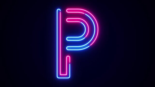 Neon letter P with on black, neon alphabet for banner, english alphabet in neon style. All capital alphabets neon animation, pink blue neon font letter animation, led letter, Appearance of the letter