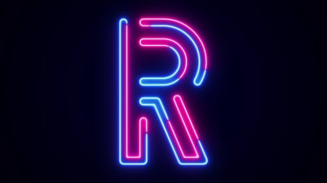 Neon letter R with on black, neon alphabet for banner, english alphabet in neon style. All capital alphabets neon animation, pink blue neon font letter animation, led letter, Appearance of the letter