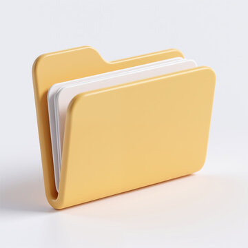 A minimalist digital illustration of a yellow folder holding white papers, symbolizing organization and documentation, with a clean white background and subtle shadow.