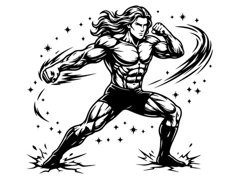 Flexing Bodybuilder Silhouette, Muscular Pose Icon, Vector Gym Champion Graphic