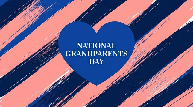 National grandparents day greeting card with blue heart and striped painterly background for family holiday messages.