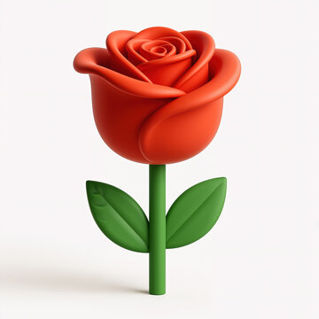 Smooth, stylized depiction of a blooming red rose with green stem and leaves, simple off-white background, subtle shading, minimalist digital art style.