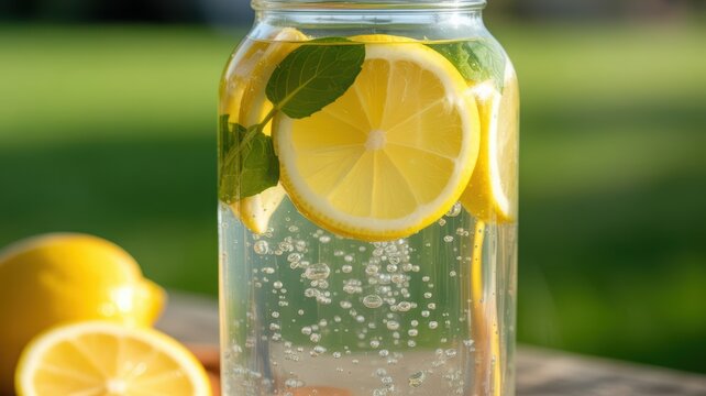Ice-Cold Lemonade in Mason Jar with Mint