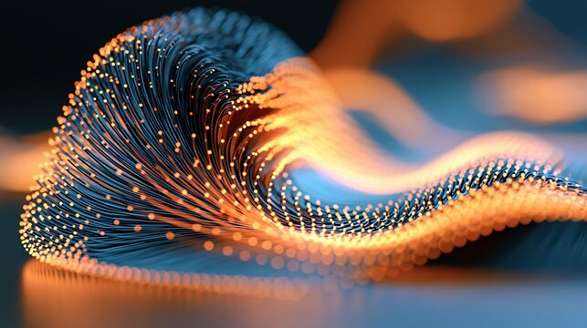 Abstract Digital Network Flowing Energy Wave of Glowing Particles and Futuristic Lines
