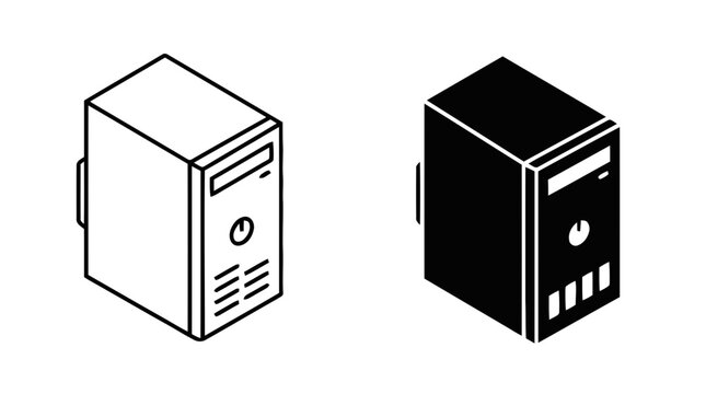 Vector illustration of computer tower case icons on a transparent background