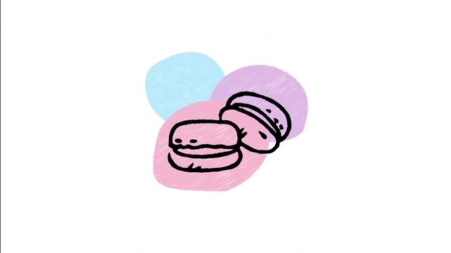 An animated hand-drawn stacked colorful French macaron cookies. Great for luxury bakery shops, French pastry menus, sweet desserts, and cafe treats. 