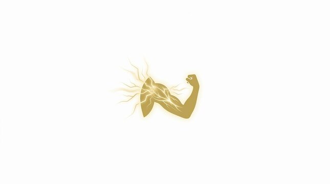 Gold Flexing Bicep Muscle Silhouette with Electrical Lightning Veins for Fitness Branding