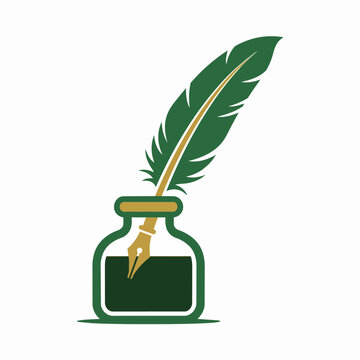 Quill Pen and Inkwell Vector Illustration Symbolizing Literature, Writing, Education, and Creative Arts
