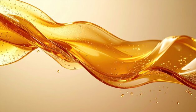 Golden honey drizzle flowing in elegant ribbons, clean warm beige background, premium food ingredient photography