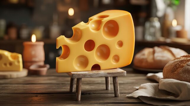Giant Cheese Wedge on a Mouse-Sized Table