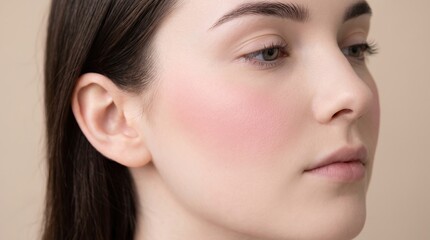 Fototapeta premium Close up side view of young woman with natural rosy cheeks and smooth skin