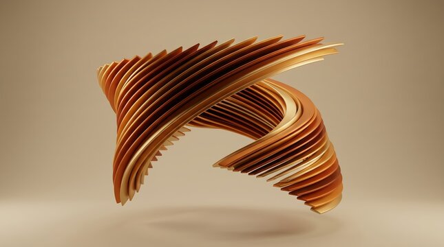 Twisted bronze 3D blades rendered in warm amber light