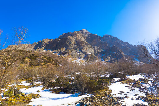 Rugged Mountain Landscape with Snow Patches in Kyrgyzstan