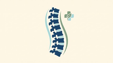 Obraz premium Stylized spinal column icon with medical cross symbol.