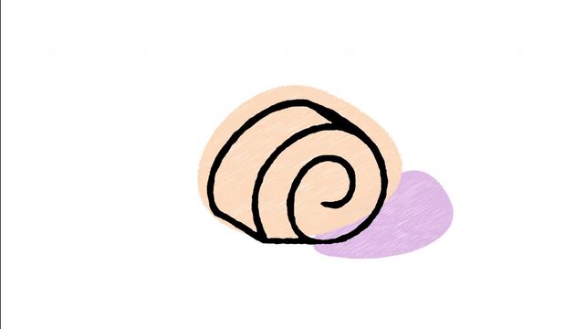 An animated hand-drawn spiral cream swiss roll cake slice. Perfect for bakery store displays, dessert menus, Japanese roll cakes, and tea treats.
