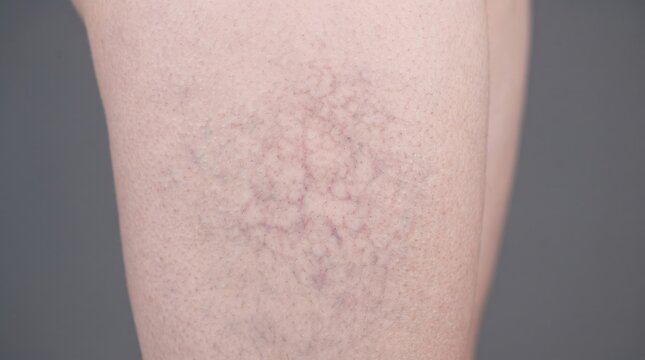 Close Up of Livedo Reticularis and Spider Veins Mottled Vascular Pattern on Leg