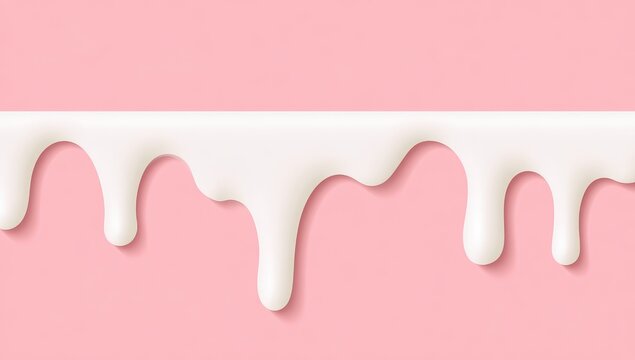White Cream Dripping on Pink Background Abstract.
