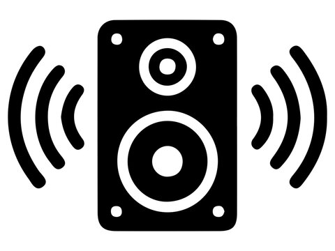 Audio Loudspeaker Woofer Icon, Sound System Blast Wave Silhouette, Vector Electronic Music Symbol