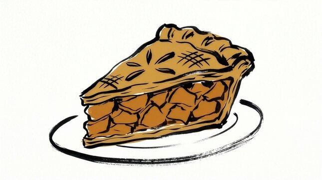 Sketch illustration of a slice of apple pie on a plate