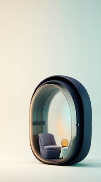 Modern 3D rendered cozy home pod designed for relaxation and comfort in a serene setting