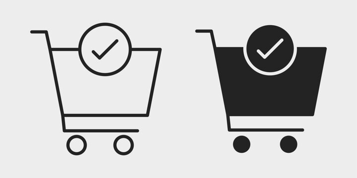 E-commerce Order Confirmation Icon represents successful purchases, order approval, and online shopping completion with editable outline and fill vector illustrations.