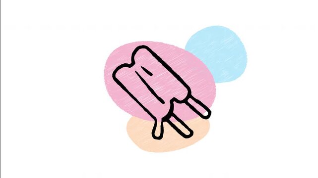 An animated hand-drawn double stick frozen fruit ice popsicle. Perfect for summer refreshments, cold ice treats, ice pop snacks, and kids treats.