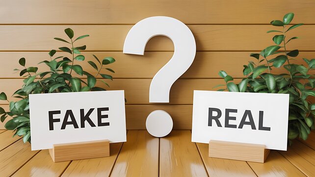 Fake or real concept with question mark and comparison signs