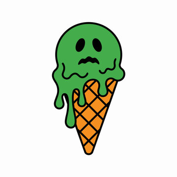 Halloween Melting Ghost Ice Cream Vector Illustration, Spooky Dessert Icon for Seasonal Design