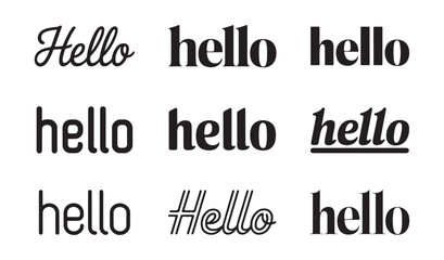 Obraz premium Professional serif and sans serif hello typography collection in black ink for classic stationery and web design.