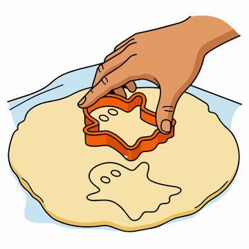 Halloween Ghost Cookie Cutter with Dough, Flat Vector Illustration for Holiday Baking